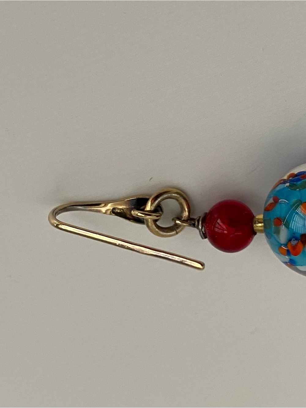 NWT Murano Glass Blue Multicolor and Red Bead 18K Gold Hook Earrings - Picture 4 of 7